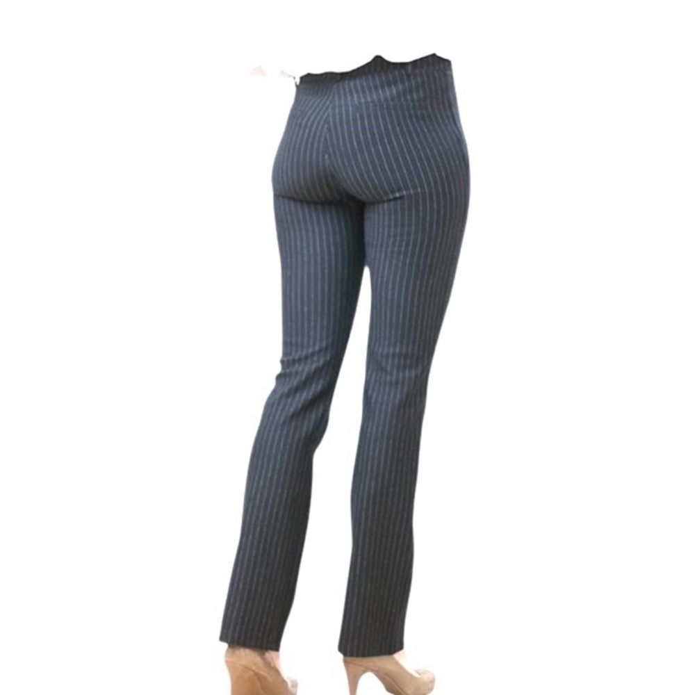 Betabrand Womens S Straight Leg Yoga Dress Pants Navy Blue Thin stripes Comfort